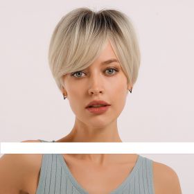 Black Gradient Golden Straight Short Hair Chemical Fiber Women's Wig (Option: 1 Style)